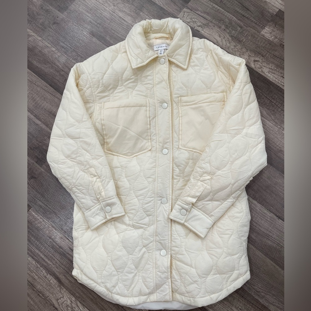 TOPSHOP Y2K quilted nylon liner jacket shirt ivory creme oversized grunge core
